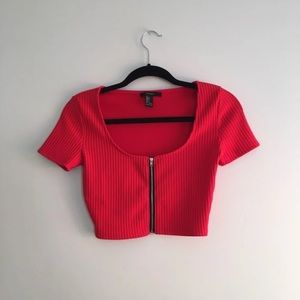 Forever 21 Zip Up Ribbed Crop Top Size Small